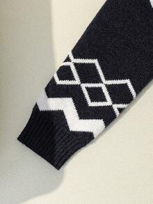 女童圆领费尔岛针织开衫，海军蓝长袖宽松舒适针织毛衣开衫，返校季学院风，百搭毛绒针织开衫 - 寶藍色 - 查看 3