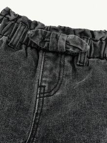 SHEIN Jeansy dla niemowląt/dziewcząt w jednolitym kolorze, z elastyczną talią - Ciemnoszary - Zobacz 4