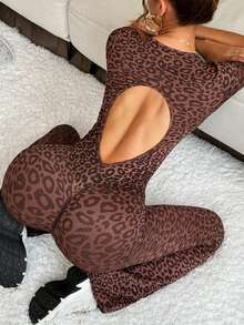 Slayform Women's Leopard Print Sexy Bodysuit Yoga Fitness Pants - Multicolor - View 3