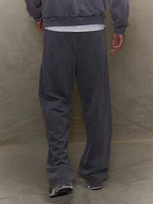 Musero Men Straight Leg Carpenter Style Elasticated Drawstring Waistband Tracksuit Bottoms Only SPRING SUMMER Streetstyle - Grey - View 4