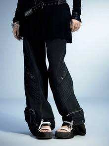 Sugerpunk Women's Fashion Black Platform Wedge Sandals - Black - View 2