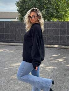 Jeta Ari 马海毛超大圆领毛衣 春季 Y2K 90 年代休闲可爱节日机场超大秋季秋季冬季日常圣诞节工作办公室 - 黑色 - 查看 5