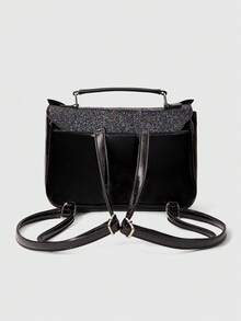 ROMWE Gothic Style Bat Wings Design Shoulder Backpack, School Backpack, Halloween - Black Glitter - View 4