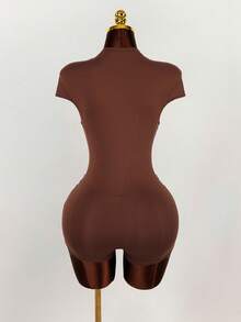 Amplova Fashionable Sexy Deep V Twist Sleeve Bodycon Romper - Brown - View 2
