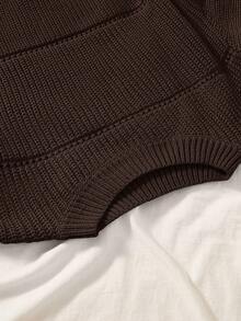 SHEIN EZwear 加大纯色春季罗纹针织毛衣绿色毛衣女款秋冬毛衣 - 棕色 - 查看 3