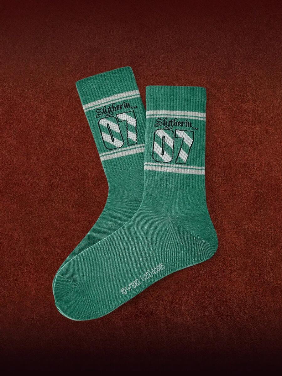 HARRY POTTER X SHEIN 1 Pair Women's Letter Graphic Green Crew Socks