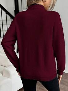 Elenzga Women's Casual Colorblock Ruffle Trim Sweater, Autumn/Winter - Burgundy - View 2