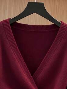 INAWLY Plus Drop Shoulder Belted Wrap Knit Top
