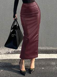 DAZY Women's PU Bodycon Slit Skirt