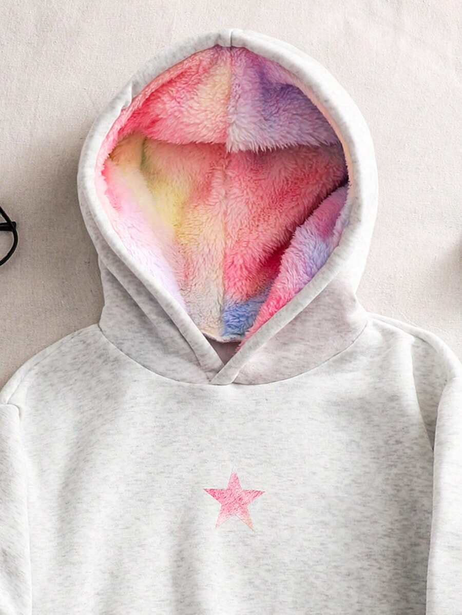 少女休闲街头豹纹印花保暖帽,适合上学和日常卫衣穿着 - 淺灰色 - 查看 1