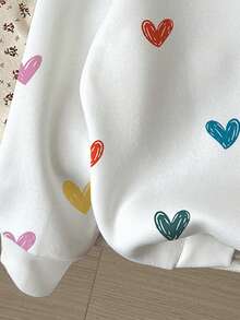 SHEIN Tween Girls Casual Cute Colorful Heart Graphic White Long Sleeve Sweatshirt, Suitable For Autumn/Winter - White - View 4