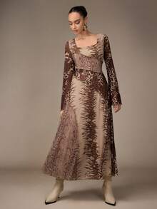 Modelyn Fashionable New Leopard Print Patchwork Romantic Women Dress - Coffee Brown - View 7