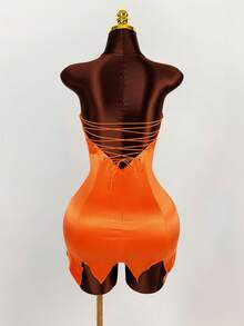 Amplova Halloween Fairy COS Strapless Backless Criss-Cross Strap Mini Dress - Orange - View 6