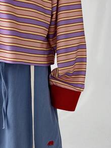 ESTAVOR Men's Striped Polo Collar Drop Shoulder Long Sleeve Casual Loose T-Shirt - Multicolor - View 6