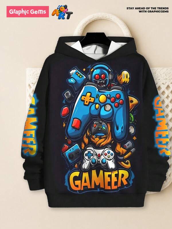 GraphicGems Moletom com capuz com estampa de robô e gamer para meninos, ideal para uso diário no outono/inverno, escola e passeios