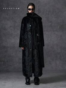 LYSMO 女士秋冬优雅纽扣式人造毛领开衫 - 黑色 - 查看 5