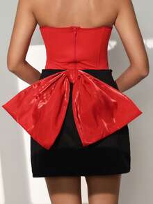 Chiquease Jupe noire à taille haute pour femmes avec décoration de nœud 3D, convient pour les fêtes et les rendez-vous - Multicolore - Voir 2