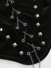 ROMWE Goth 哥特式金属十字框铆钉链条女式天鹅绒吊带背心 - 黑色 - 查看 4