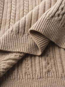 Manfinity Homme Men's Casual Solid Color Stand Collar Sweater,Autumn Winter Fleece Cold-Proof Top Gift For Husband,Khaki,Autumn,Casual,Work Brown Sweater - Apricot - View 7