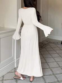 DAZY Camisón largo de mujer con diseño de volantes fruncidos, adorno de encaje en la cintura y mangas con volantes, de estilo romántico - Blanco - Ver 2