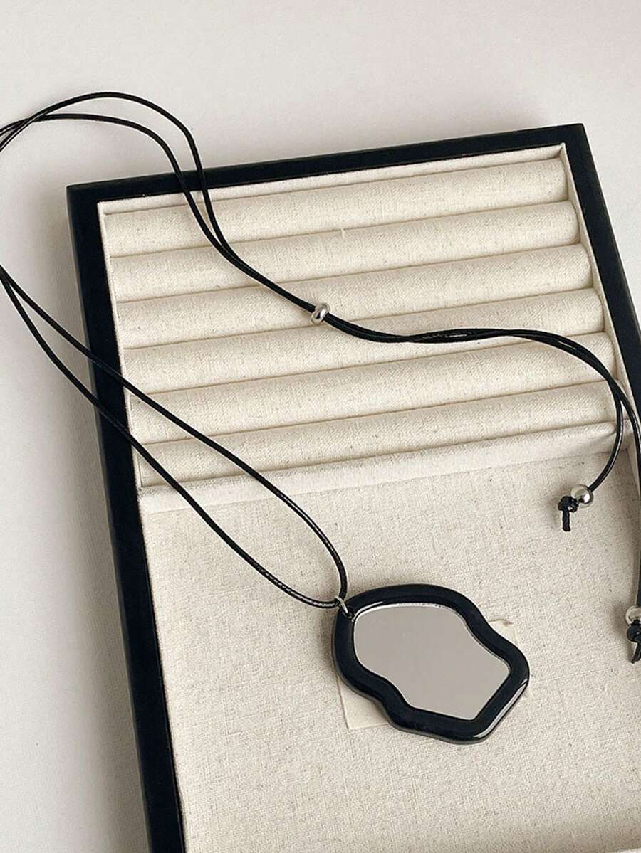 1pc/3pcs Cloud-Shaped Mirror Pendant Sweater Chain For Women, Unique Neck-Hanging Pendant, 3D Asymmetrical Small Mirror Necklace, Outfit Accessories - Multicolor - View 1