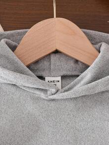 SHEIN 女婴时尚连帽长袖卫衣和喇叭裤套装 - 灰色 - 查看 3