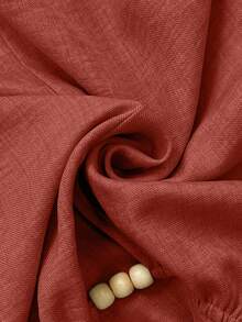 Elenzga Plus Size Women's Solid Color Keyhole Neck Raglan Lantern Sleeve Pleated Fashion Blouse - Redwood - View 7