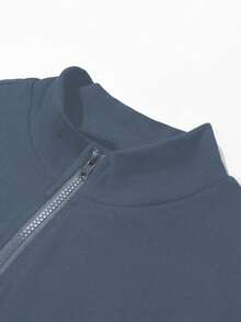 SHEIN LUNE Damen einfarbiger Halbreißverschluss Stehkragen Bodysuit