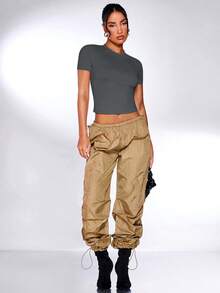 Silquee Solid Fitted Tee - Dark Grey - View 3