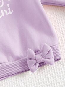 Cozy Pixies 2件套女婴心形图案针织柔软圆领长袖运动衫和裤子套装 - 紫色 - 查看 4