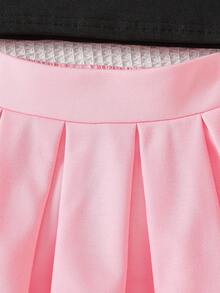 SHEIN Explorewe 3件套少女装：杏色卫衣温暖柔软，舒适百搭；黑色背心，简约时尚的“洛杉矶”印花；梭织裙，甜美可爱。颜色协调，可单独穿着，也可搭配不同风格，适合春秋冬。 - 粉色 - 查看 6