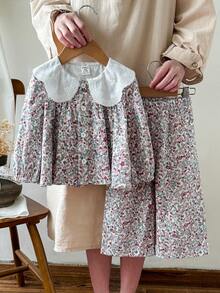 SHEIN Baby Girl 6Months-3year 2pcs/Set Fall Outfits For Girl Casual Daily Style Loose Suit, Flower-Printing Long Sleeves Button Topt&Flower-Printing Long Simple Basic Pants - Multicolor - View 7