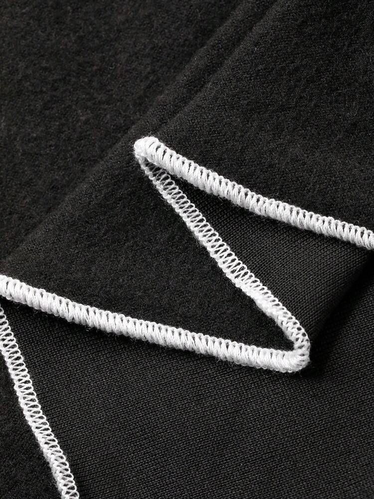 Dazy Plus Contrast Color Block Stand Collar Long Sleeve Thick Thermal Lined T-Shirt, Black, Autumn/Winter