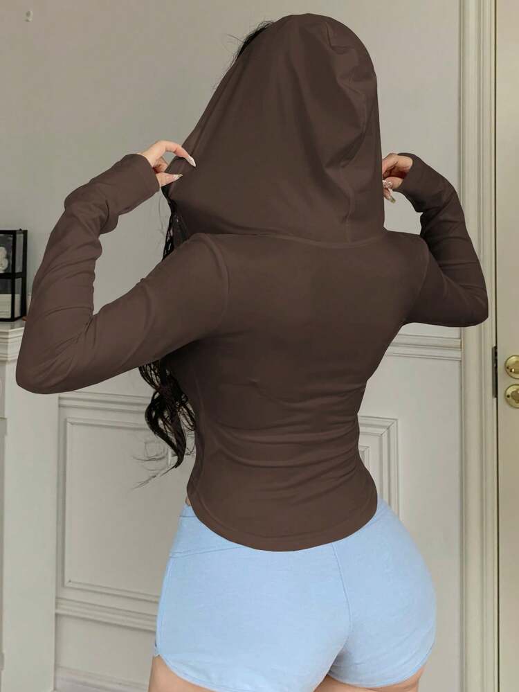 Women's Slim Fit Hooded Sporty Cardigan T-Shirt, Summer New Arrival Long Sleeve