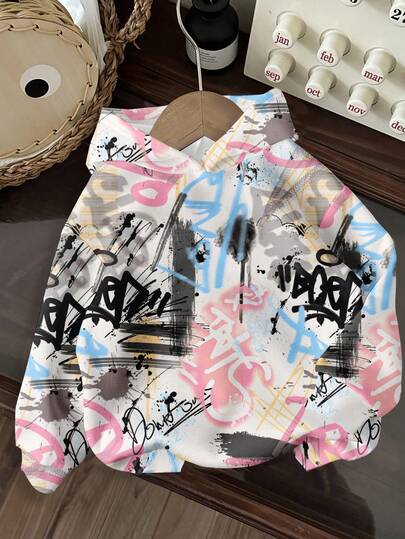 Slaydiva 休闲街头涂鸦 Y2K 彩色字母印花宽松长袖卫衣，秋冬季穿着舒适