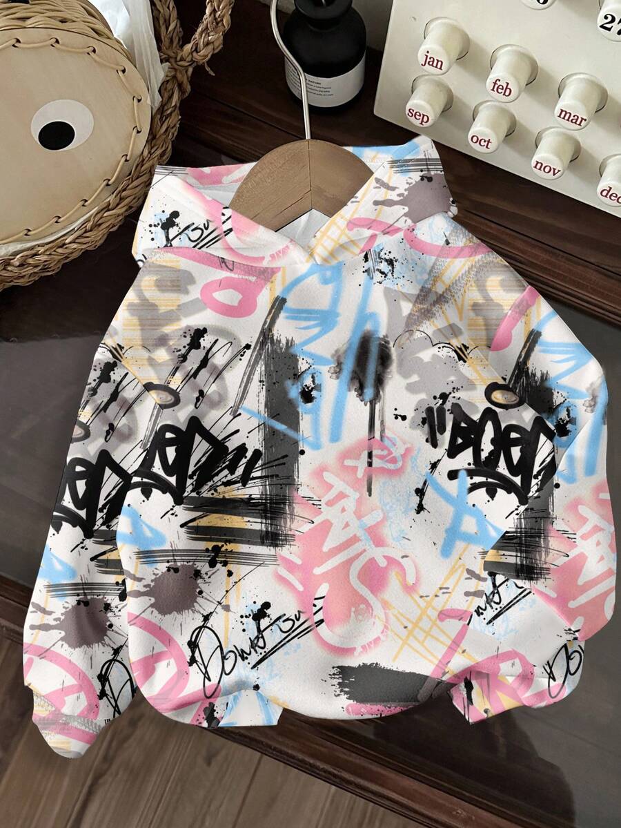 Slaydiva 休闲街头涂鸦 Y2K 彩色字母印花宽松长袖卫衣，秋冬季穿着舒适 - 彩色 - 查看 1