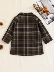 SHEIN Toddler Boys Brown Plaid Lapel Long Sleeve Mid-Length Cardigan Jacket,Classic Autumn Birthday Outfit For Infants,Christmas Family Gathering Coat - Green - View 2