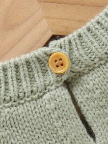 SHEIN Vintaside Kids 1pc Baby Girl Casual Sweater, Duck Embroidery, Long Sleeve Pullover Top, Can Be Worn Layered Or Standalone Baby Knitwear Sweater , Fall Winter - Green - View 5