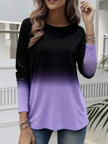 EMERY ROSE Áo thun tay dài cổ tròn in họa tiết gradient thoải mái cho nữ mùa thu - Nhiều màu - Xem 4