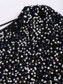 SHEIN Unity 亮片露背迷你连衣裙，情人节服装 - 黑與白 - 查看 5