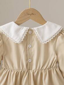 Souflis Souflis 2025秋冬新款优雅卡其色长袖翻领连衣裙，适合外出、上学、聚会、派对等场合 - 卡其色 - 查看 6