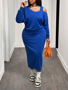 Slaydiva Ținută de damă mărime mare 2025 toamnă/iarnă nouă, potrivită pentru festivaluri de muzică primăvară/vară, Paște, petrecere de ziua de naștere, absolvire, stil universitar, student, ținute zilnice, asortate la toate, casual, vacanță, călătorii în croazieră, plajă, bronzare, virală, ținute streetwear, invitați la nuntă, ținute de aeroport - Albastru - A