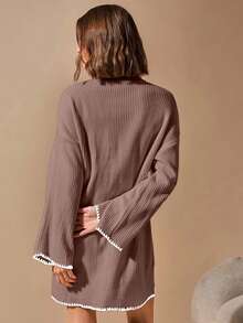 SHEIN Pullover Bege Long Sweater With Hem And Sleeve Detail+320 - Dusty Pink - View 2