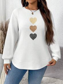 EMERY ROSE Plus Size Casual Versatile White Three-Color Heart Gradient Sweatshirt For Women,Smart Casual Everyday Summer Halloween Fall Long Sleeve Tops - Multicolor - View 4