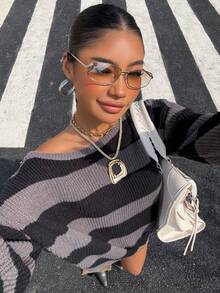 Muchica Women's Loose Fit Drop Shoulder Long Sleeve Striped Casual Sweater, Fall & Winter,Ladies Late Fall Casual Long Sleeve Loose Multicolor Drop Shoulder Pullovers Women Sweaters,Long Sleeve Tops,Off The Shoulder Sweater - Multicolor - View 4
