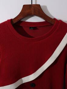 Franclia Women's Elegant Commuter Colorblock Patchwork Blouse - Red - View 3