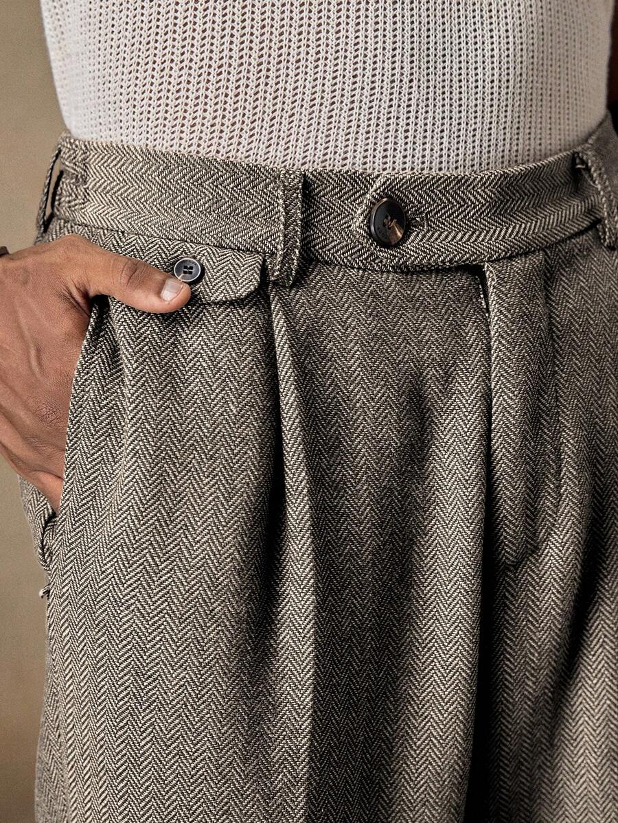 AKNOTIC Business Casual Quần ống đứng dáng rộng dệt kim cho nam, thời trang mặc hàng ngày - Cà phê nâu - Xem 1