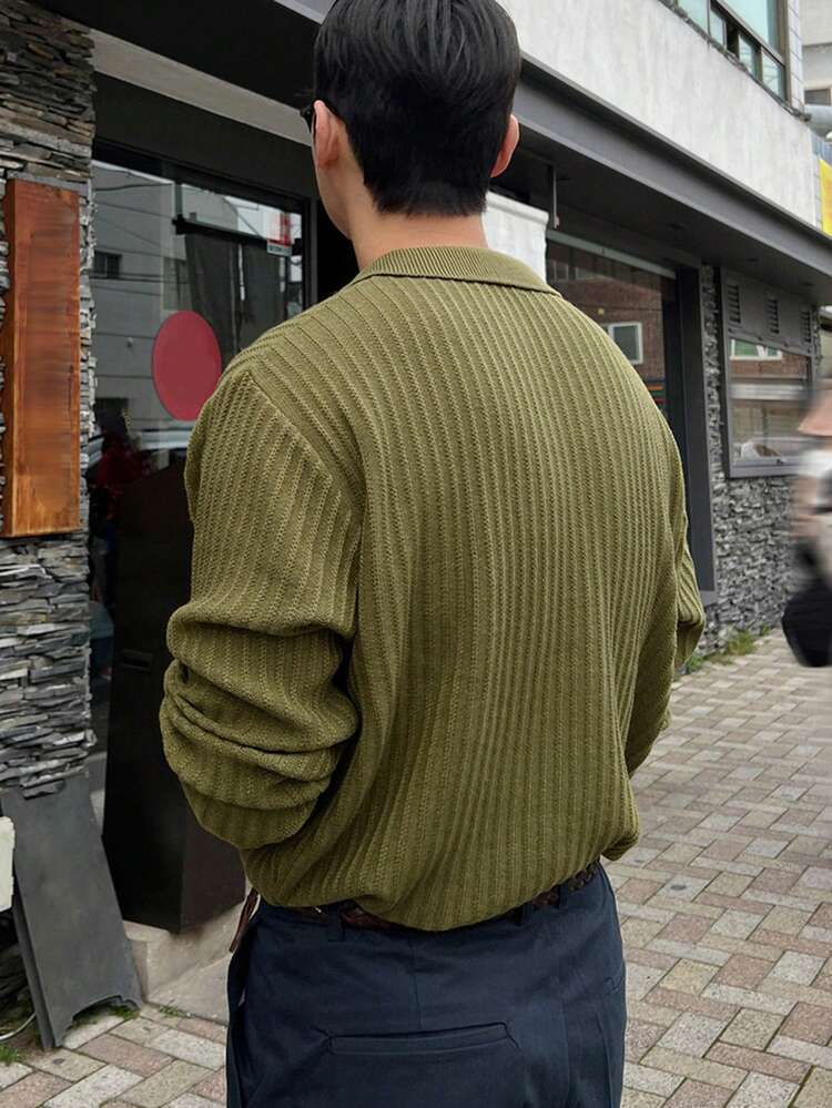 Men's Green Polo Neck Long Sleeve Sweater, Autumn/Winter Business Attire