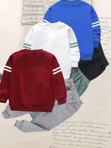 SHEIN Bộ 6 món/Bộ thể thao thường ngày cho bé trai phong cách đường phố năng động 76 in chữ và số, thích hợp mặc hàng ngày, đi học, đi chơi, thể thao, mùa xuân và mùa thu - Nhiều màu - Xem 2