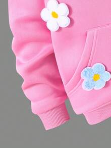 Conjunto informal de 2 piezas de niña preadolescente con sudadera con capucha de manga larga con decoración floral y pantalones acampanados, para otoño/invierno - Rosa - Ver 6